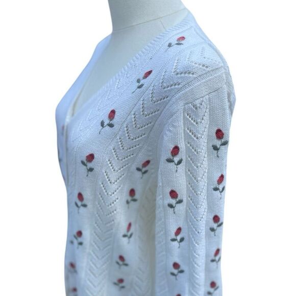 Vintage Y2K Natural Reflections White Floral Embroidered Cardigan Size Medium - Picture 4 of 7